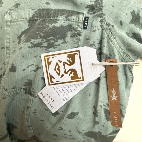 NWT Obey Army Green Camo Fatigue Zip Romper Jumpsuit One of a Kind Size L - Picture 9 of 10